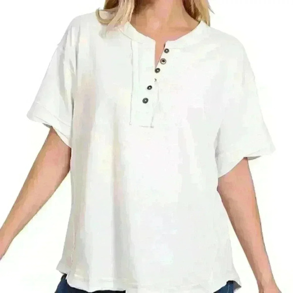 White Short Sleeve Button Detail Top - Picture 1 of 1